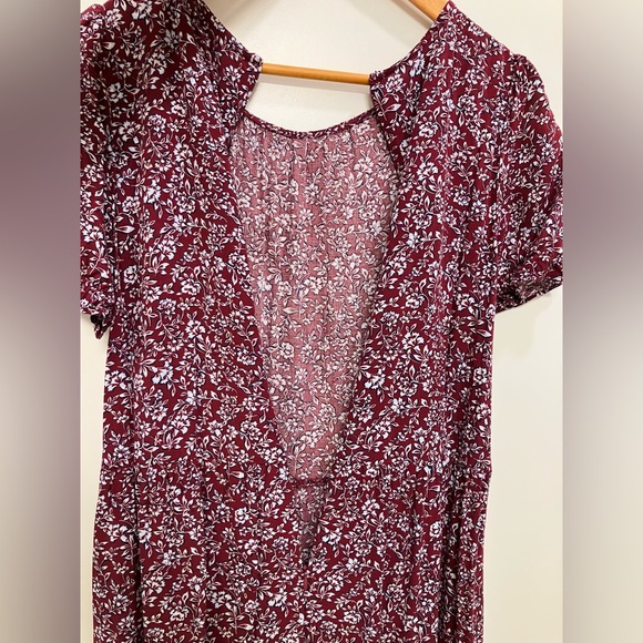 J. Crew Burgundy Floral Tiered Midi Dress Puff Sleeves Pockets Size Small - Picture 8 of 11